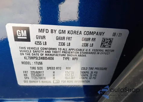 2022 Chevrolet Trailblazer Fwd Lt from USA, damaged, VIN KL79MPSL5NB054656